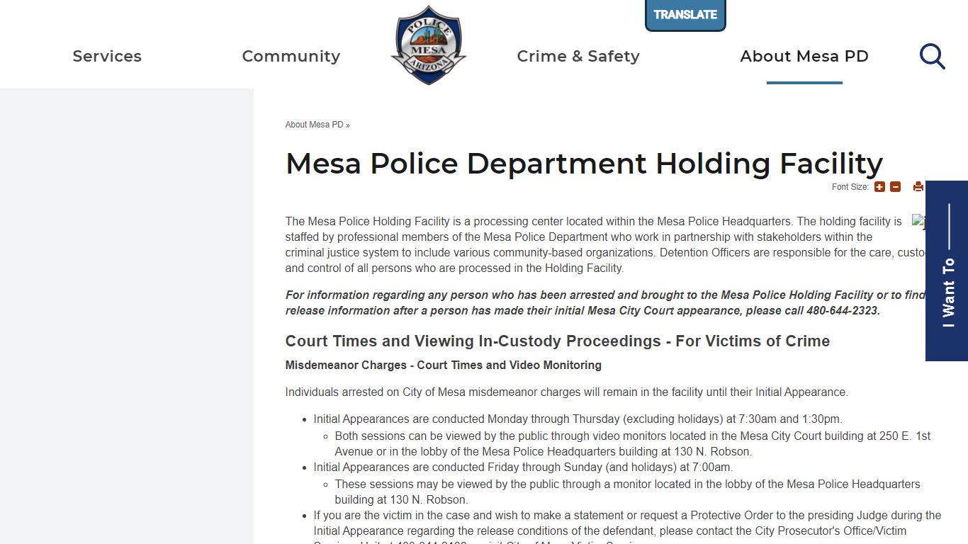 Mesa Police Department Holding Facility | Mesa Police