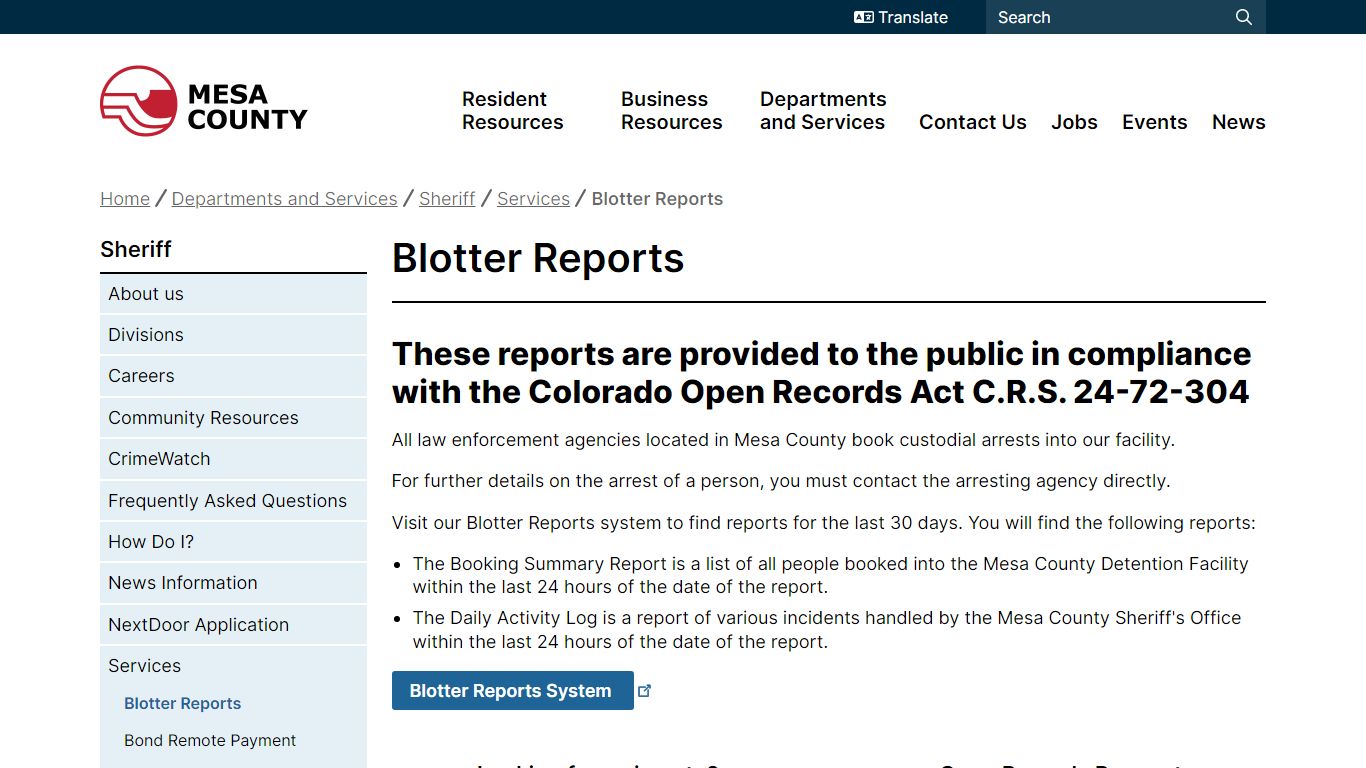 Blotter Reports | Mesa County